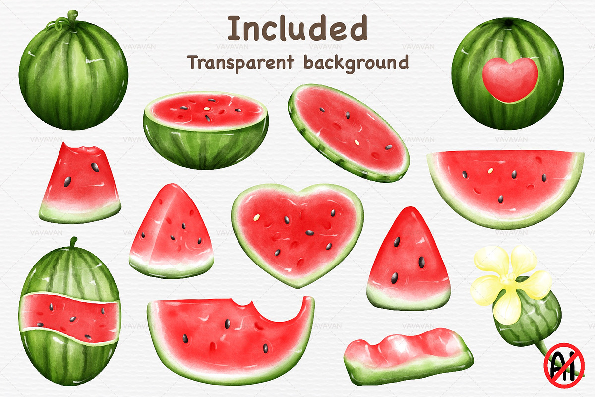 Watercolor Summer fruit watermelon, a Food Illustration by Vavavan Artwork (Photo 3 of 6)
