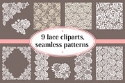 9 lace cliparts, seamless patterns., a Pattern Graphic by Ajuga (Thumbnail 1 of 4)