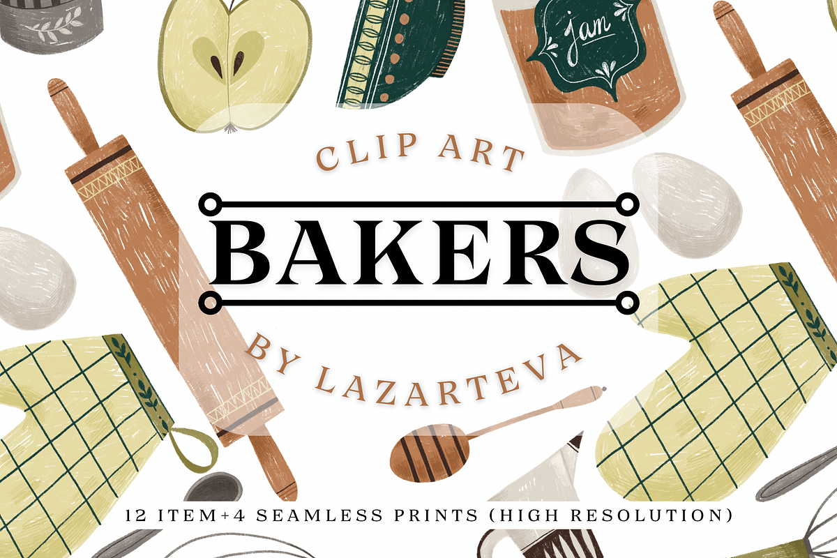 Bakers Kitchen Clipart & Patterns, a Food Illustration by Illustrations Lazarteva (Photo 1 of 6)