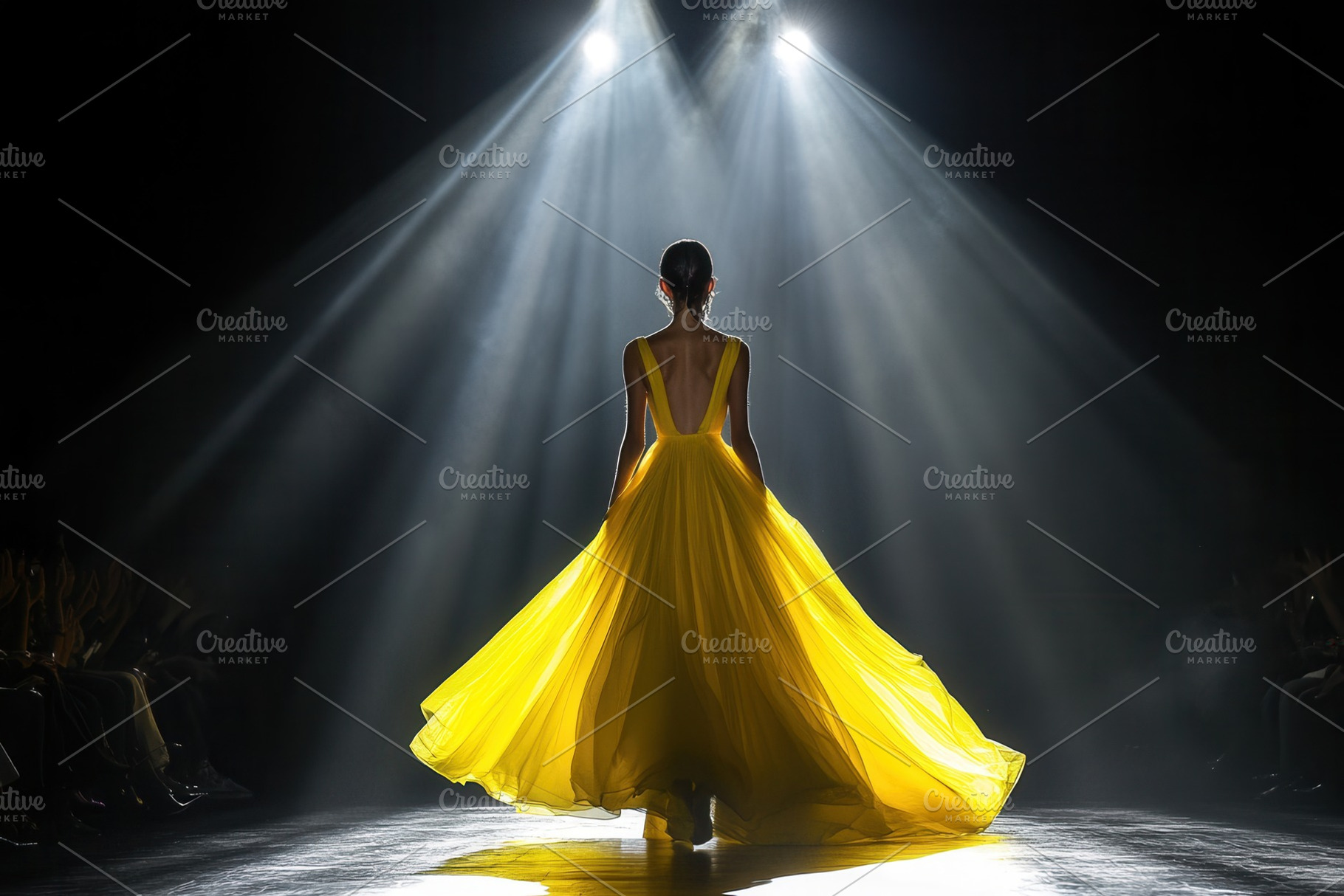 The runway lights shine on a woman, a Photo by Pavel_design
