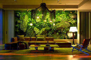 Dramatic Living Room with Moss Wall