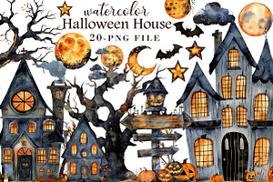 Watercolor Halloween House Clipart, an Illustration by Libby Wishes