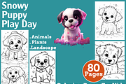 Snowy Puppy Play Day Coloring Pages, an Animal Illustration by martinblan (Thumbnail 1 of 4)