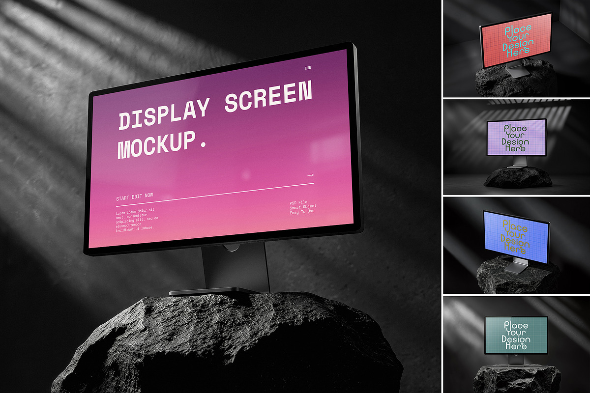 5 Mockups Desktop Display Black Rock, a Mac Mockup by smishura (Photo 1 of 9)
