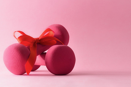 Workout session gift concept with pink dumbbells isolated front, a Sports & Recreation Photo by Davizro's Market