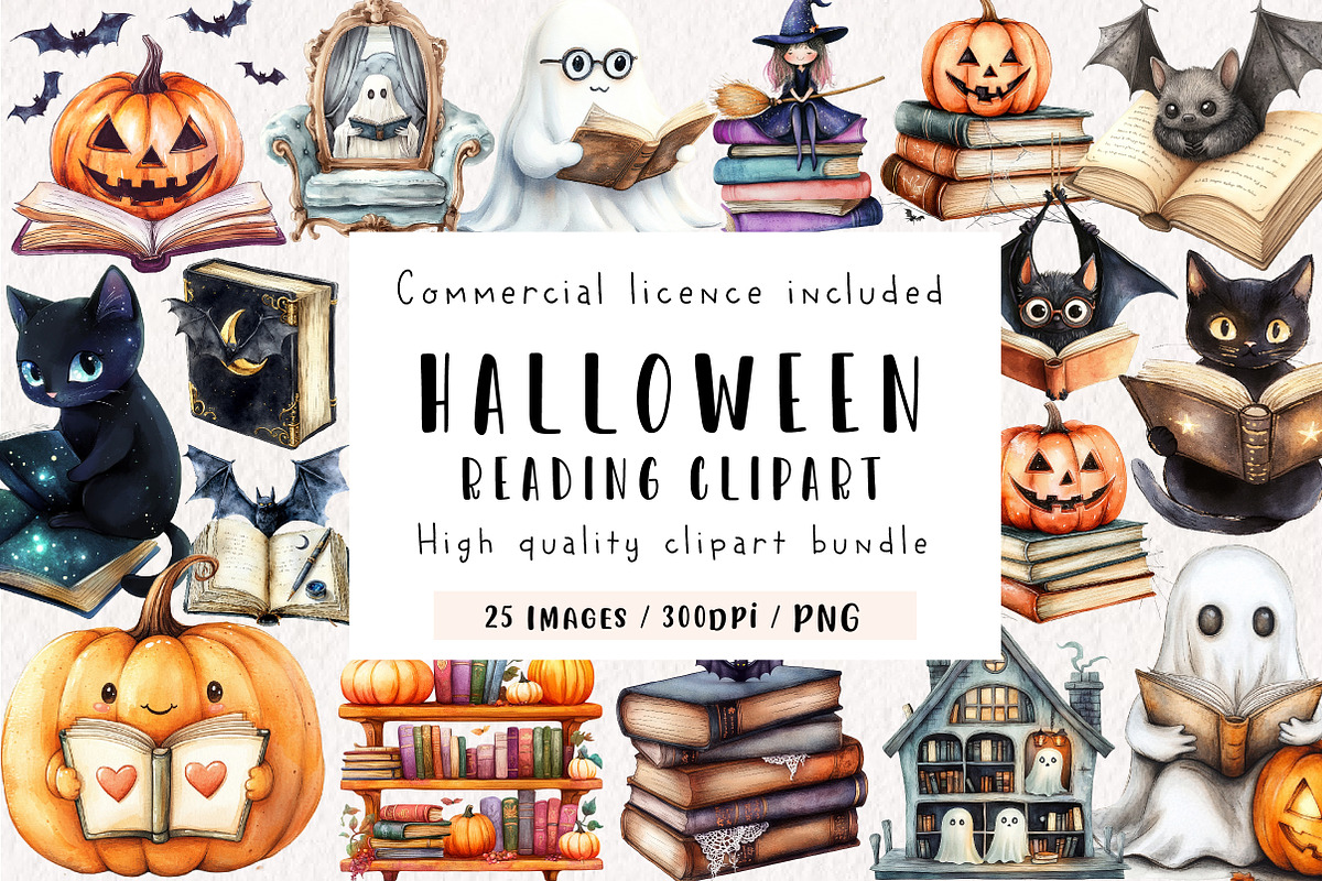 Halloween Reading Clipart, an Illustration by CreationArt (Photo 1 of 9)