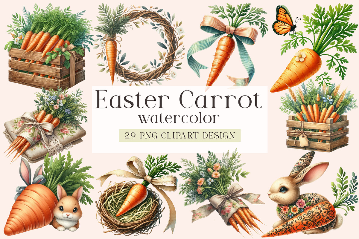 Easter Carrot Clipart, an Illustration by DreamArtGraphic (Photo 1 of 4)