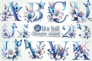 Blue Floral Monogram Alphabet Clipar, a Work Illustration by CreationArt