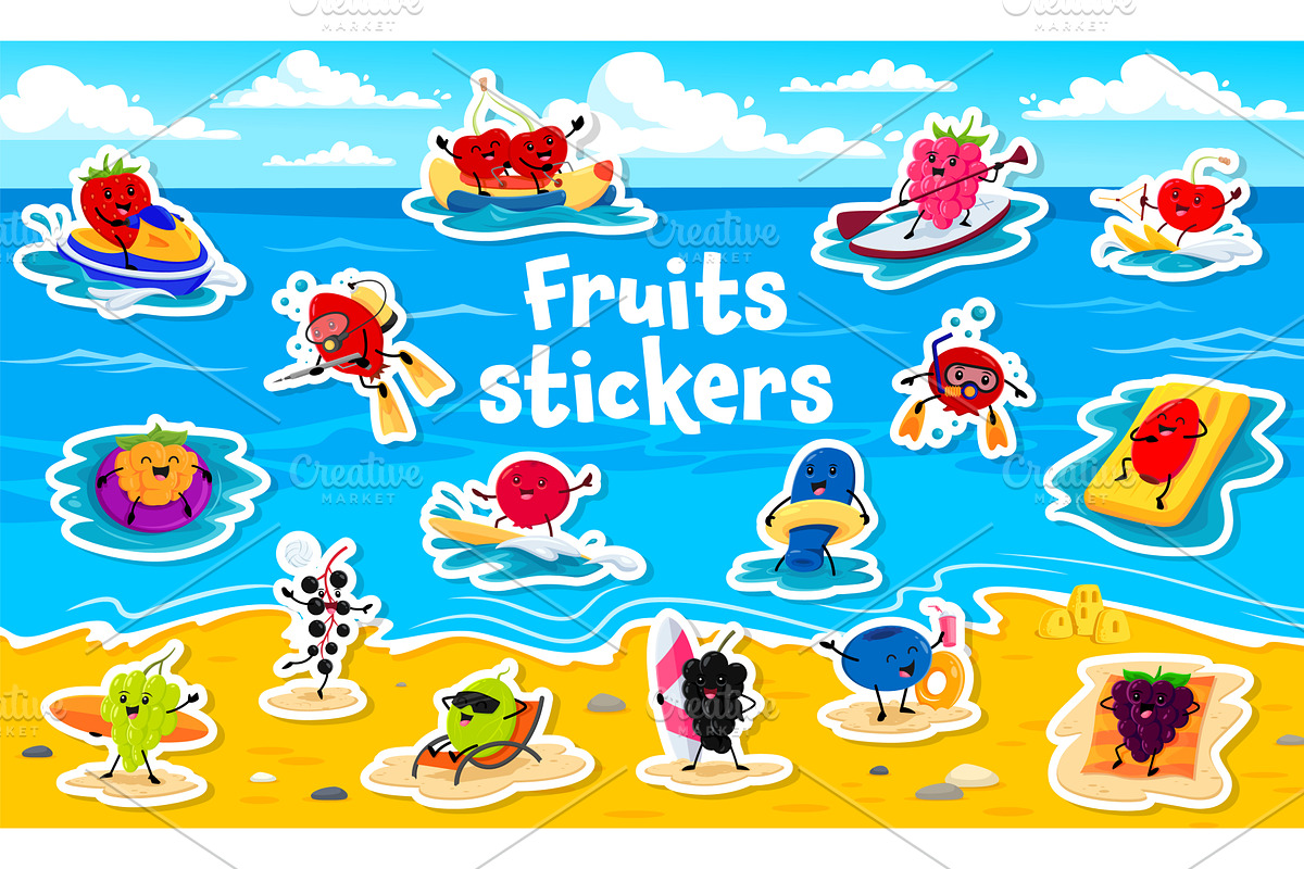 Berry characters on summer vacation, a Food Illustration by Buch&Bee