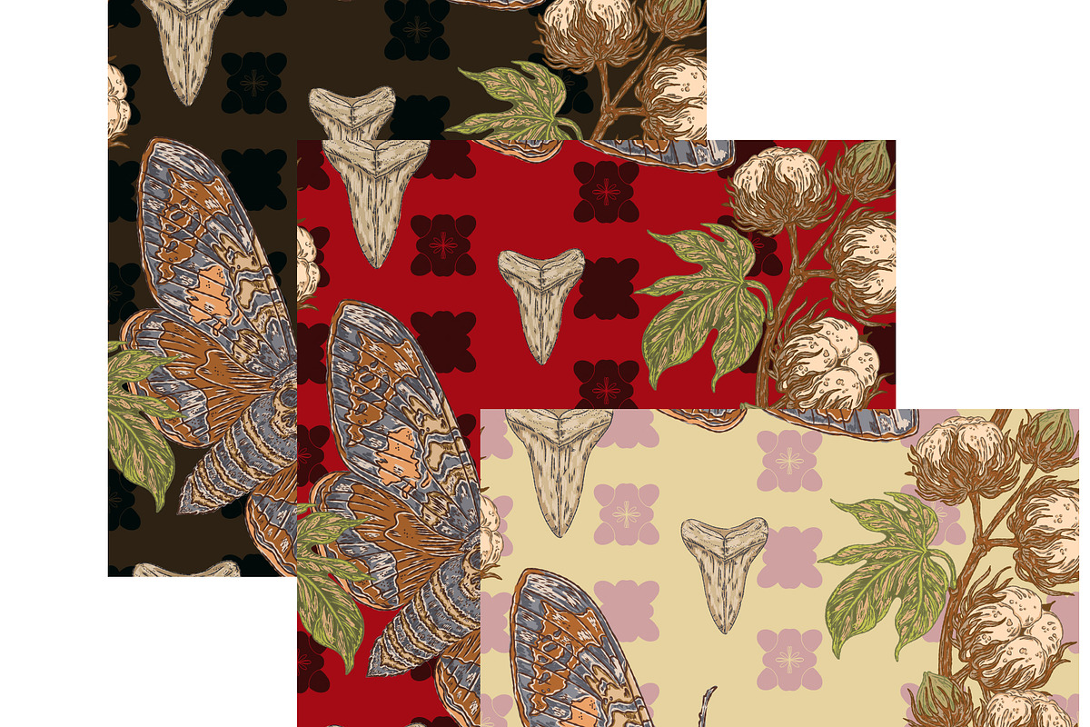 Hawk Moth, Cotton and Shark Tooth, a Pattern Graphic by NayaChu (Photo 2 of 10)