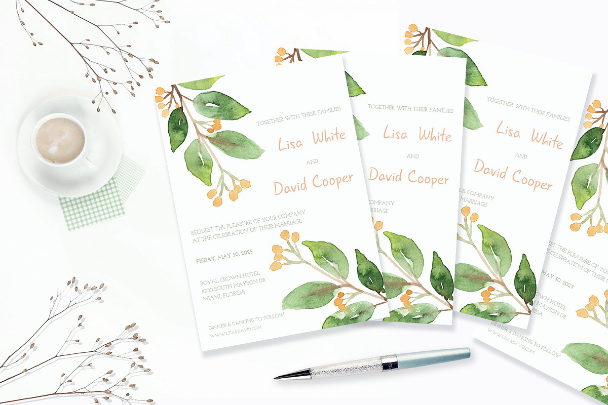 Floral Watercolor Wedding Invitation, an Invitation Template by Love Design (Photo 6 of 7)