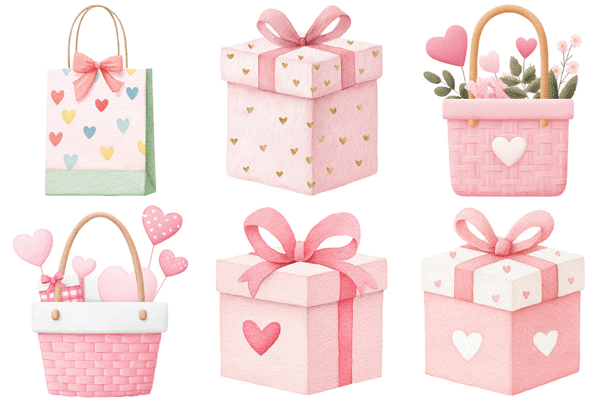 Watercolor Valentine Gift Clipart, an Illustration by Craft Nest (Photo 9 of 10)