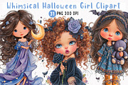 Whimsical Halloween Girl Clipart, a Seasonal Illustration by fashionaddict (Thumbnail 1 of 7)