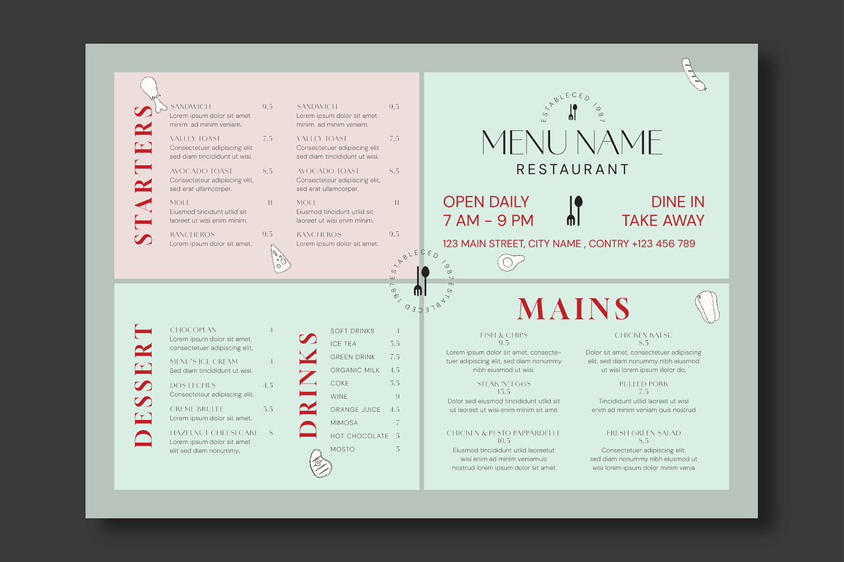 Minimal Restaurant Menu Template, a Flyer Template by MightyDesign (Photo 1 of 5)
