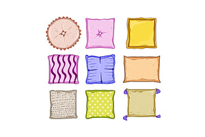 throw pillows set cartoon vector, an Object Illustration by pikepicture
