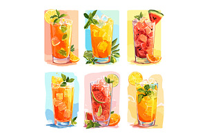 Iced tea summer cocktails cartoon, an Illustration by Onyx