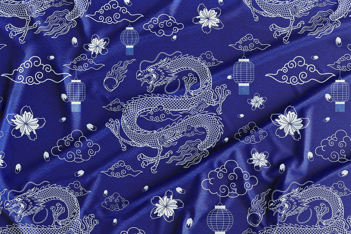 Blue Oriental Dragon Pattern, a Pattern Graphic by bazzier_graphik (Photo 2 of 5)