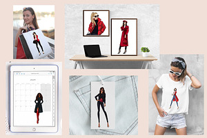 Girls In Red 2 Fashion Clipart Set