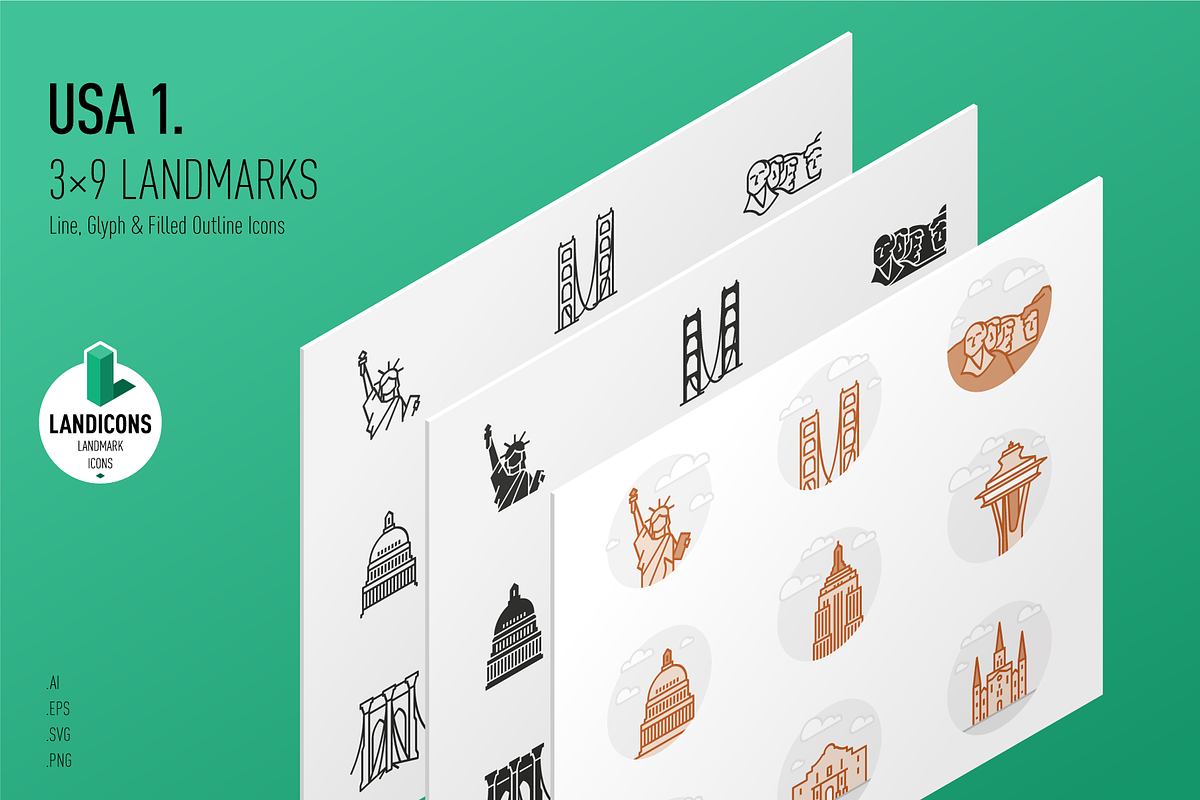 Landmarks of the USA Icon Set, a Duotone Icon by Jozsef Balazs-Hegedus (Photo 1 of 6)
