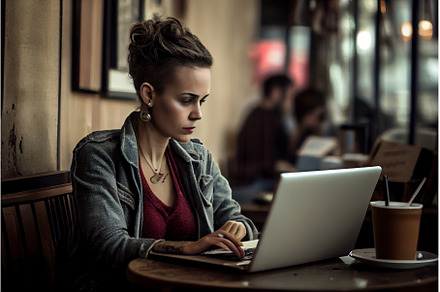 woman working at laptop, a Person Photo by Neirfy