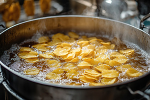 Frying potato chips in oil, a Food & Drink Photo by AlyaAnd