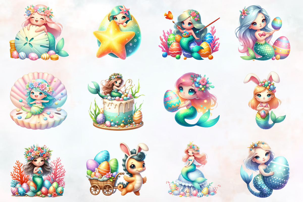 Easter Mermaid Sublimation Clipart, an Illustration by RobertsArt (Photo 3 of 7)