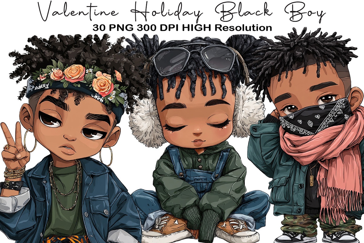 Valentine Holiday Black Boy Clipart, an Illustration by Black Bird Studio (Photo 1 of 6)