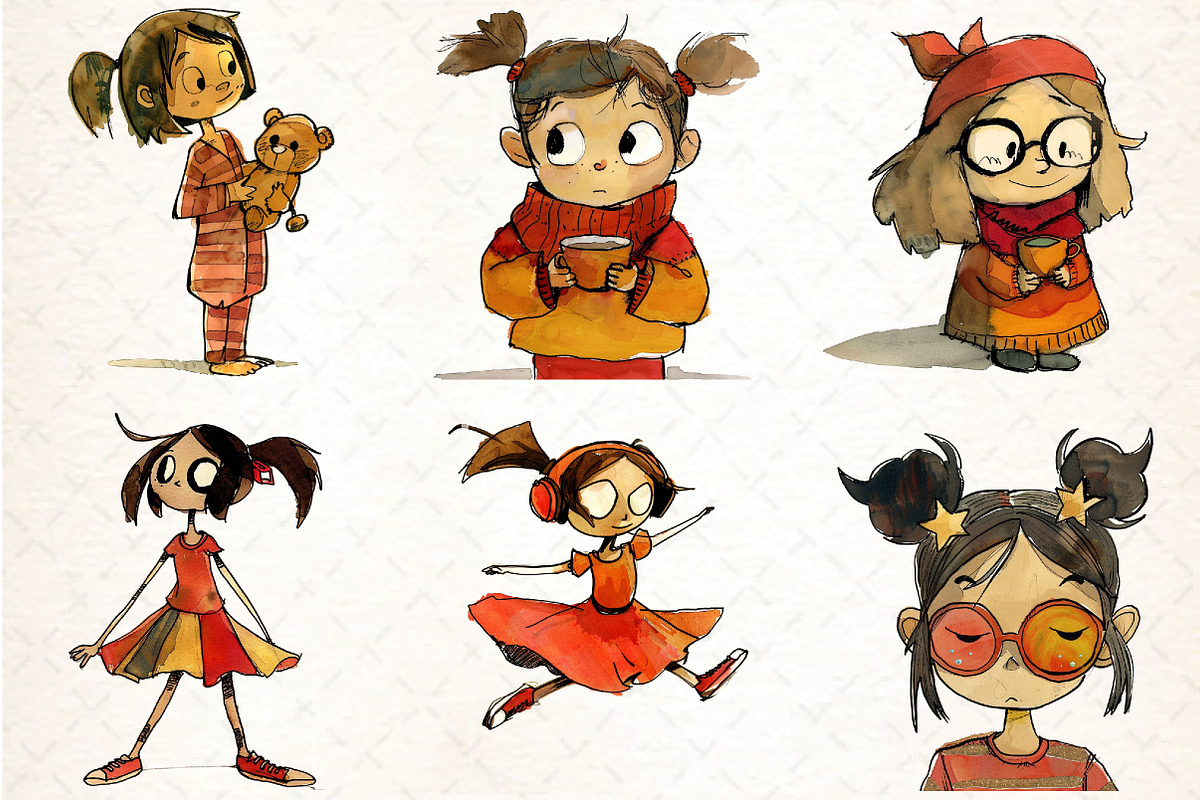 Quirky Girls Clipart, an Illustration by DreamCafeArt (Photo 6 of 8)