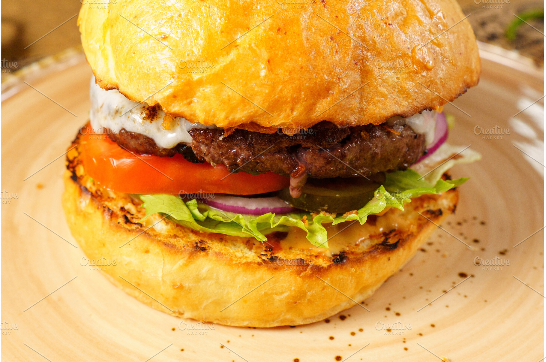 Juicy beef burger with fresh, a Food & Drink Photo by darksoul72