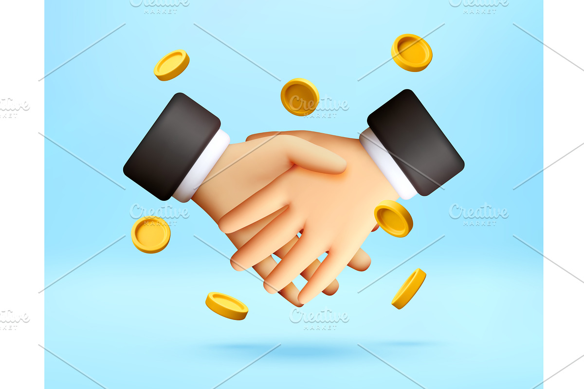 3D Businessman handshake with, a Finance Illustration by Abscent