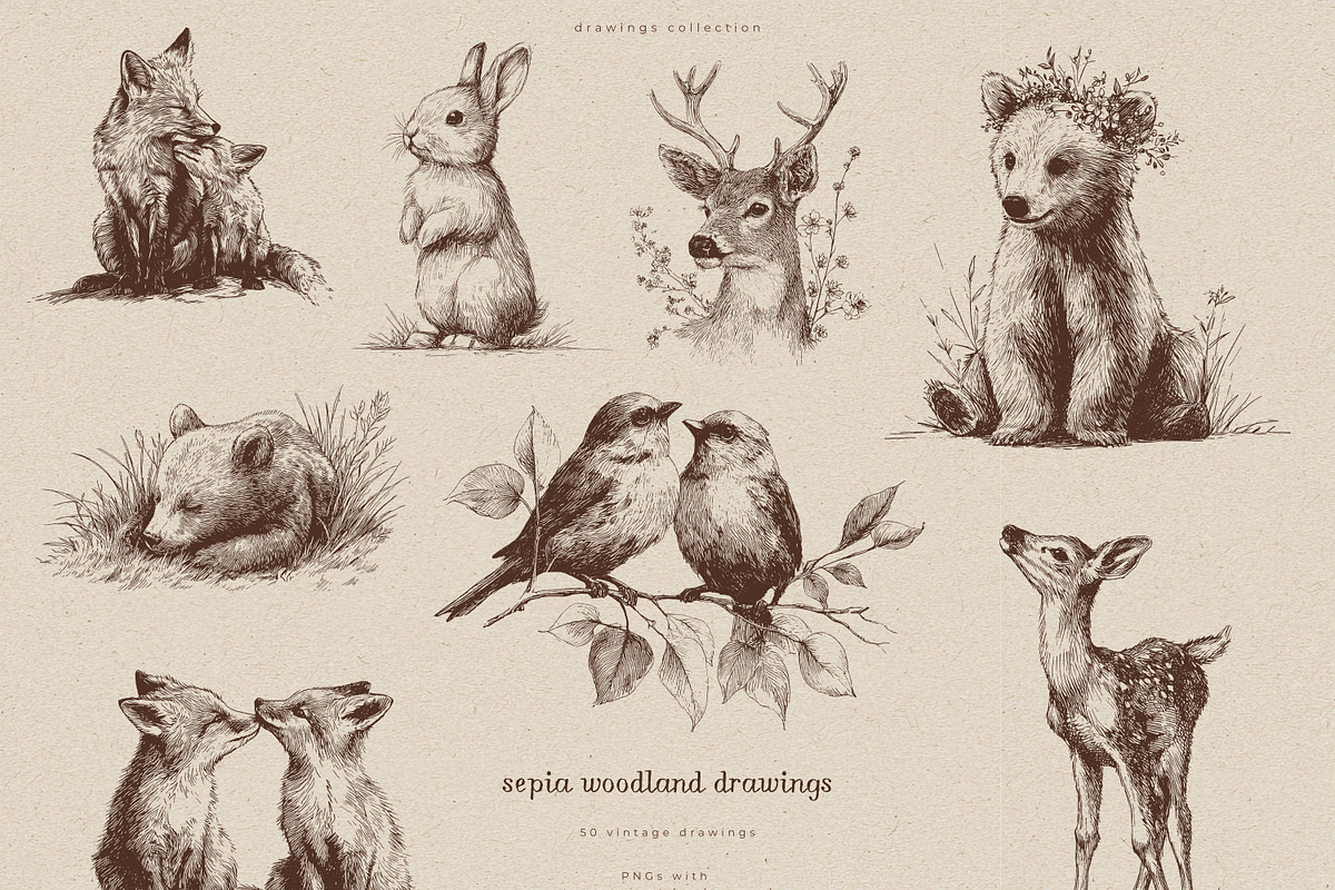 Sepia Woodland Drawings, an Animal Illustration by PeDe Designs (Photo 10 of 15)
