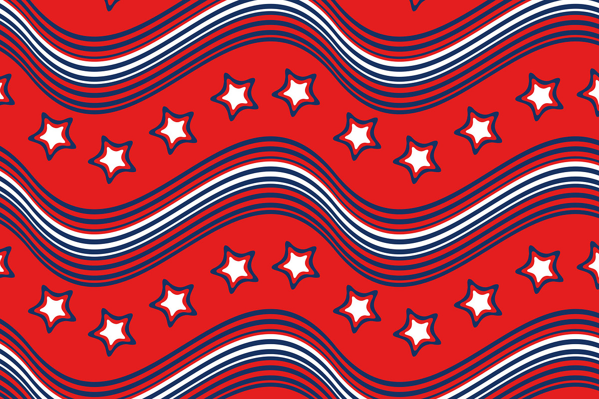 Flag Wave and Stars Red White Blue, a Pattern Graphic by Sharon Schwalbe