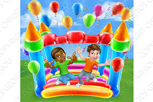 Bouncy House Castle Jumping Boys, an Illustration by Christos Georghiou