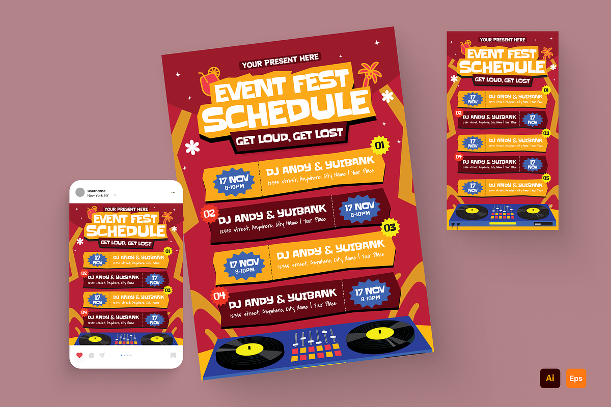 Music Fest Rundown Flyer Set, a Flyer Template by MMPixelCraft (Photo 1 of 4)