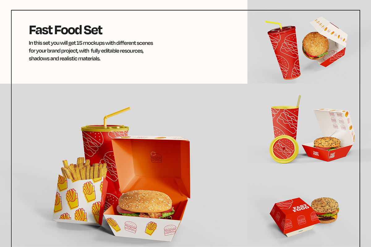 Fast Food Packaging Mockup Set, a Packaging Mockup by Mego-studio (Photo 3 of 8)