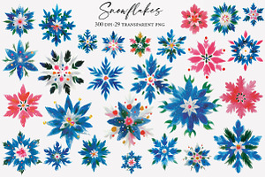 Watercolor Snowflakes Clipart, an Illustration by Designworld
