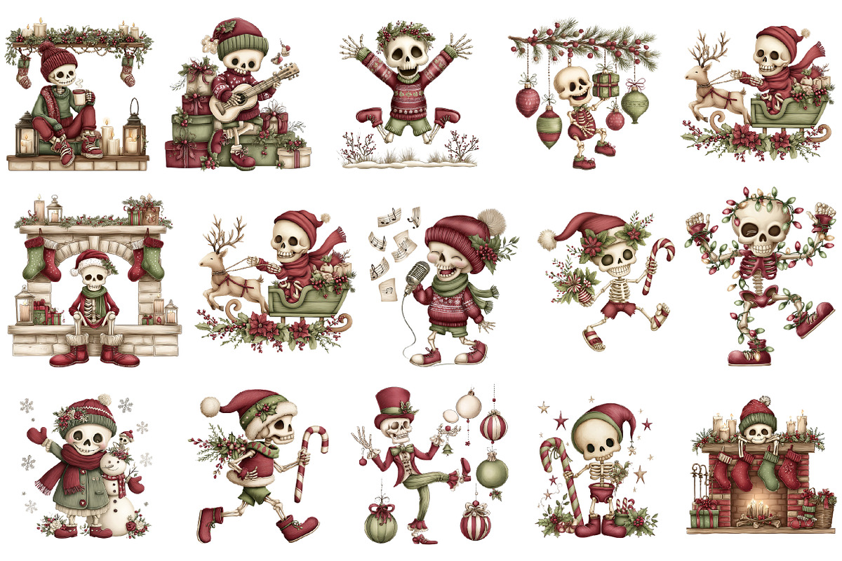Christmas Funny Skeleton Clipart, an Illustration by designcity5 (Photo 3 of 5)