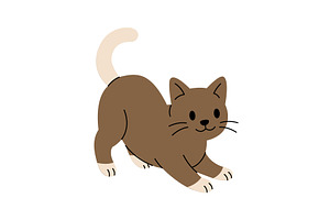 Playful brown cartoon cat stretching, an Animal Illustration by GraphiShop