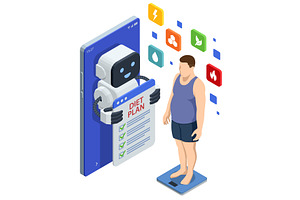 Isometric AI robot showing diet plan, an Education Illustration by Golden Sikorka