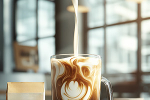 Iced Coffee Being Poured with Milk, a Food & Drink Photo by Virgo Studio