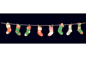 Christmas socks on rope. Fabric, an Illustration by LadadikArt