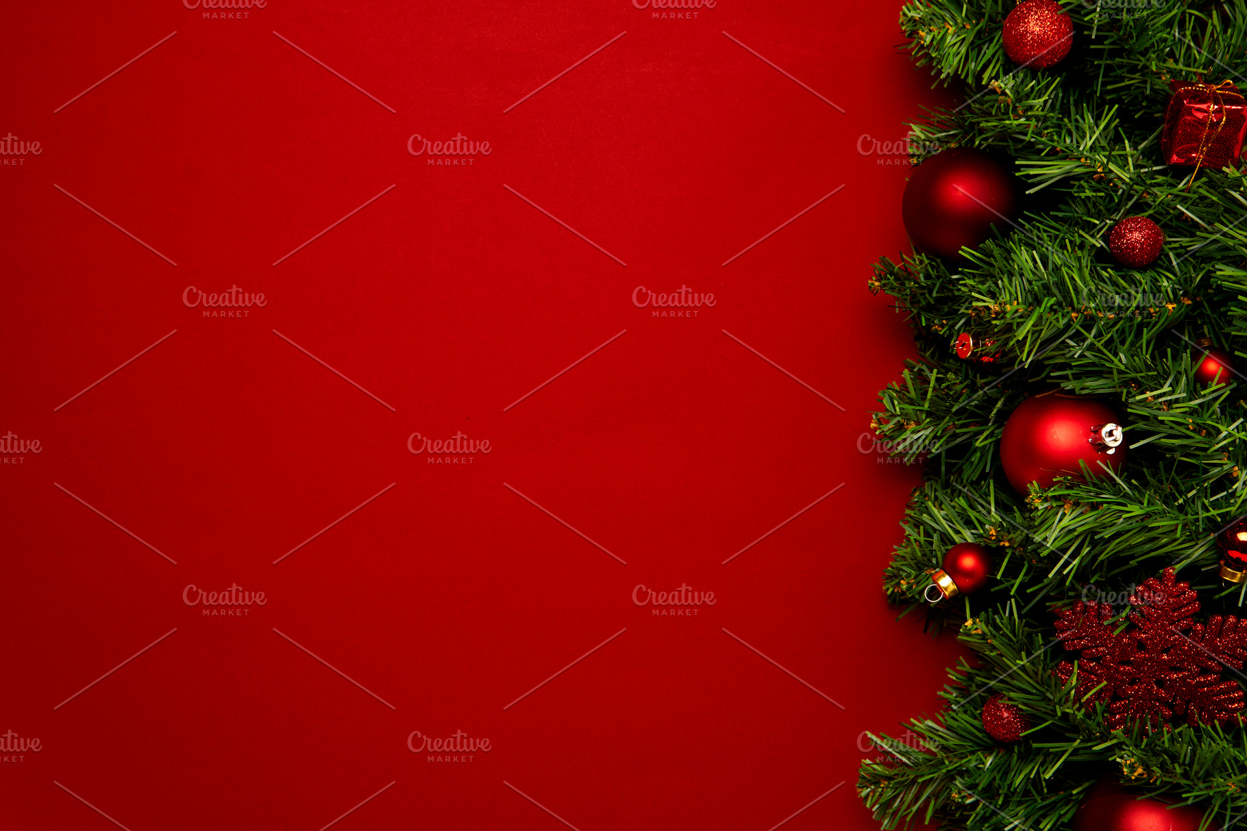 Merry Christmas composition on red background, a Holiday Photo by 1981 Rustic studio kan