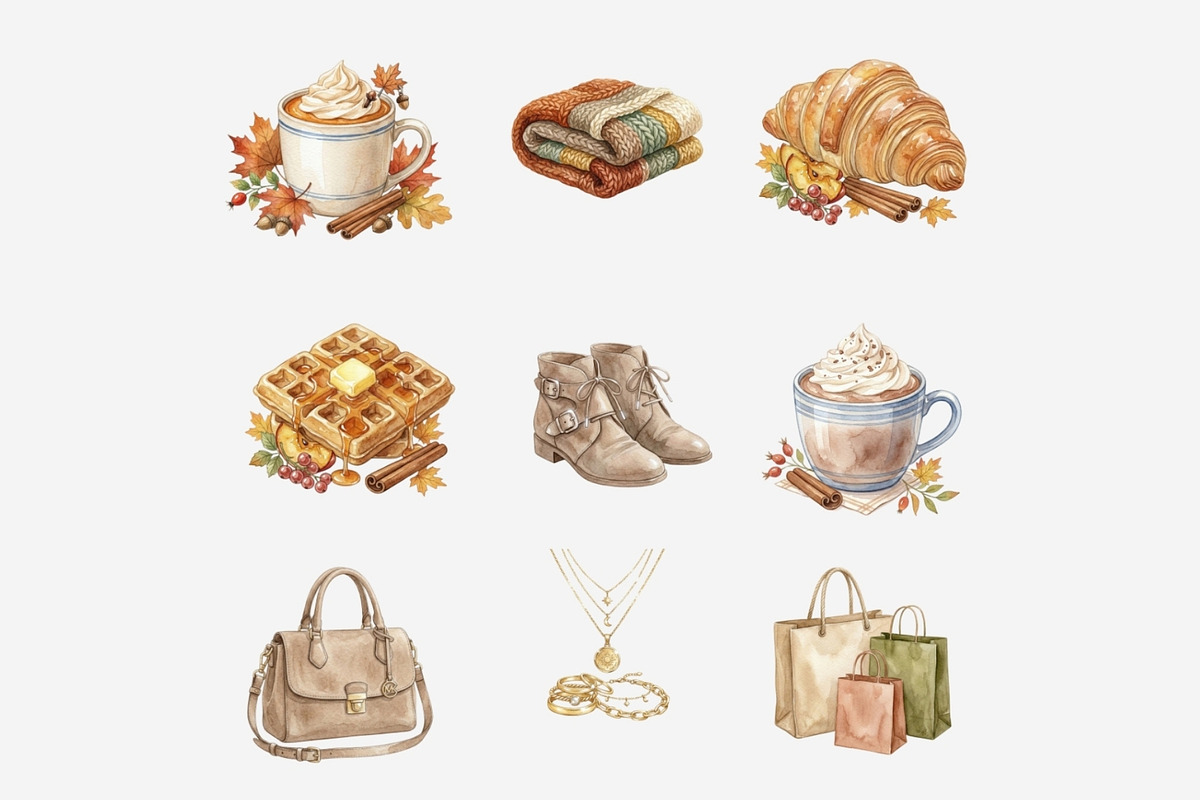 Hello Autumn Watercolor Clipart, a Seasonal Illustration by Tanya Kart (Photo 4 of 17)