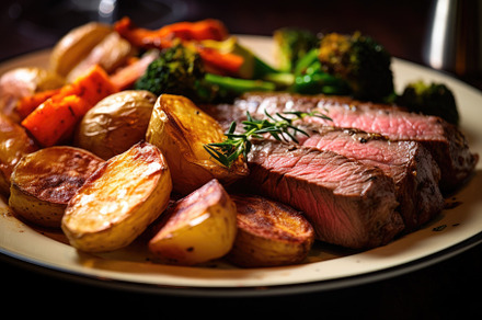 Roast beef with potatoes and vegetab, a Photo by Iftikhar Alam
