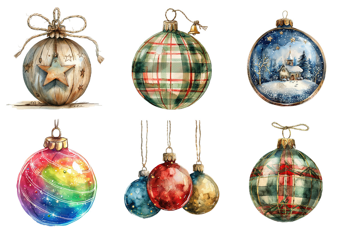Christmas Baubles Clipart, an Illustration by Watercolor design (Photo 2 of 4)