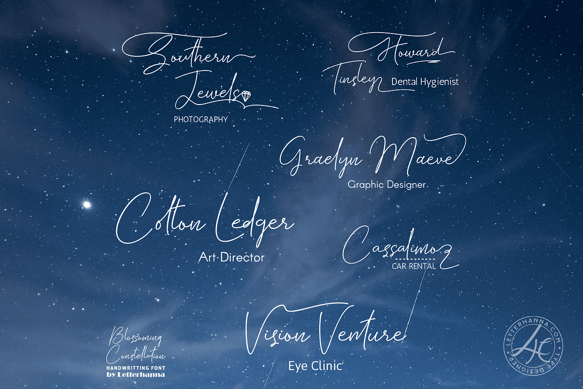 Blossoming Constellation Font, a Handwritten Font by Letterhanna Studio (Photo 2 of 13)