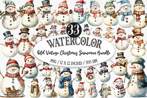 Old Vintage Christmas Snowman Bundle, an Illustration by Designking