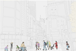 Shinjuku Japan City Scene Drawing