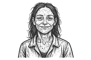 hardened drug addict woman engraving, a Healthcare Illustration by AlexArt
