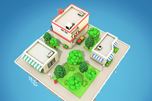 Cartoon City Block Low Poly 3D Model